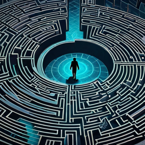 Home 11 **
> A complex legal landscape illustration. Imagine a person navigating a maze of laws (GDPR, data protection) symbolized by winding paths and walls. In the background, faint outlines of blockchain nodes and AI neural networks are visible. The overall tone is serious and slightly ominous, representing the challenges and potential pitfalls of decentralized health records. Style: Digital art, slightly abstract.
**